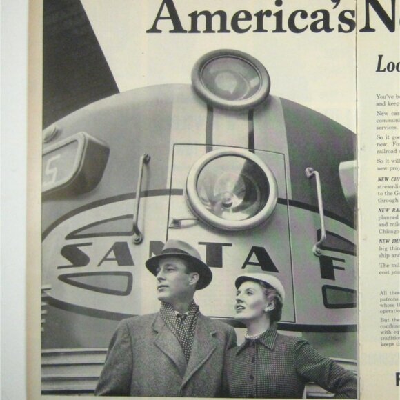 Vintage 1953 Santa Fe Railroad Print Ad 2 Page Americas New Retro Train Fashion - Picture 2 of 2